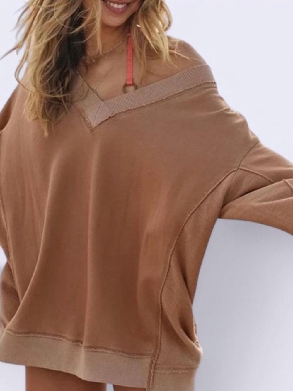 Aerie Everyday Oversized Drop Shoulders w/ High Low Hemline & Raw Seams Sz L